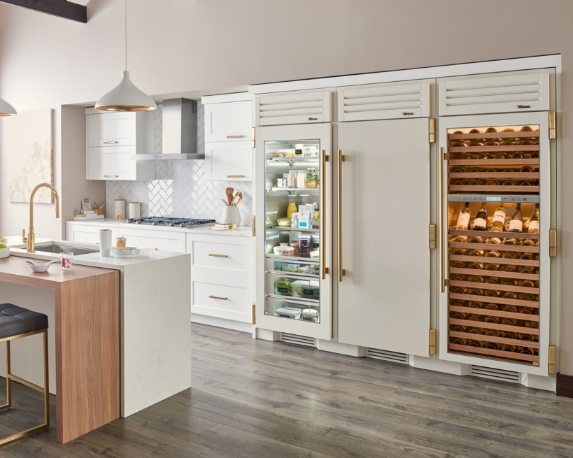 true refrigeration fridge in bright modern home kitchen with glass front door